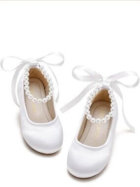 New PHIRAMIN Toddler  Ballet Flats Pearl Strap for Wedding Party size 10 T